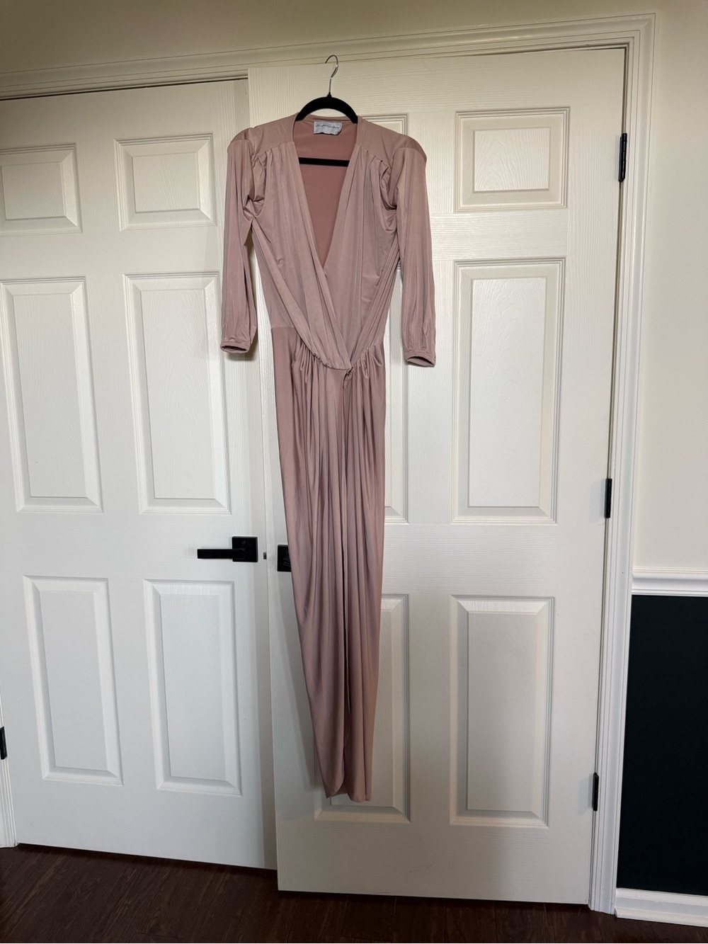Mauve Blouson Sleeve Deep V Maxi Dress
